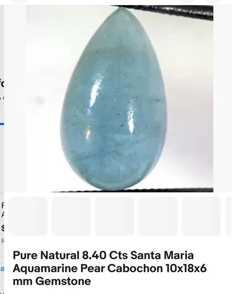 100% Natural 8.40 Cts Santa Maria Aquamarine Pear Cabochon 10x18x6mm Gemstone - Image 1 of 1