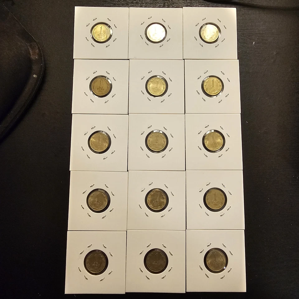 Lote de moedas de 1 peso, 1984, 1987, 1988, 5 - 1989, 3 - 1990, 4 - 1991 - Imagem 1 de 4