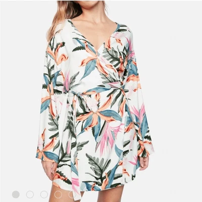 Hurley Dress Women’s Small Tama Tropical Floral Print Wrap Long Sleeve NWT - Image 1 of 4