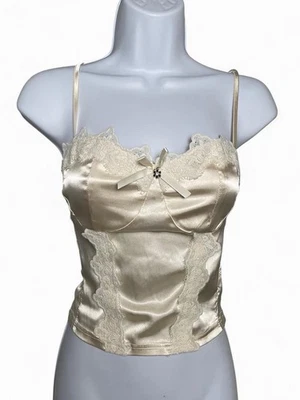 Top corsé de encaje satinado marfil | Coquette Bustier Cami | Lencería estética vintage Foto 1 de 4