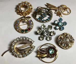 LOT of 9 Vintage Rhinestone Pins Brooches Jewelry * All Good Condition Wearable - Bild 1 von 8