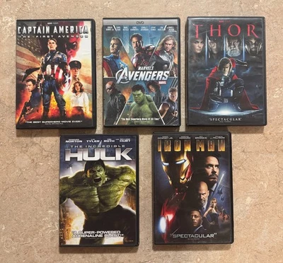 Marvel Phase 1 DVD Movie Bundle (5 DVDs) – Iron Man, Hulk, Thor, Cap. A, Avenger Foto 1 de 4