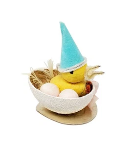 Vintage Spun Cotton Easter Chick Mica Glittered Egg Spring Blue Hat RARE Japan - Picture 1 of 16