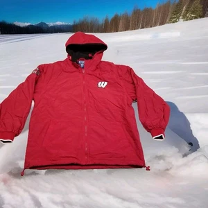 ✅VTG Wisconsin Badgers Insulated Hooded Full Zip Red Lightweight Jacket Men's M - Picture 1 of 12