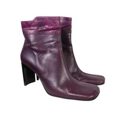 Botines Hillard & Hanson vintage años 90 cuero púrpura punta cuadrada 8 Foto 1 de 4