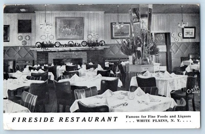 1940 White Plains New York Postcard Fireside Restaurant Fine Foods Interior View - Image 1 of 2