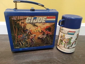 Vintage 1986 Aladdin GI Joe ARAH Blue Plastic Lunch Box & Thermos - Picture 1 of 4