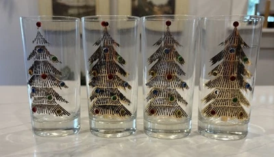 4 Vasos Highball Culver Árbol de Navidad Oro Joya 22k Foto 1 de 4