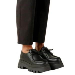 ALOHAS Tycoon Black Leather Lug Sole Chunky Lace Up Loafers Sz40 US 9 Clean - Foto 1 di 12