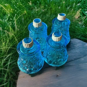 Set 4 Tazze Votive Homco Home Interior Acqua Blu Vetro Disegno Floreale - Foto 1 di 3