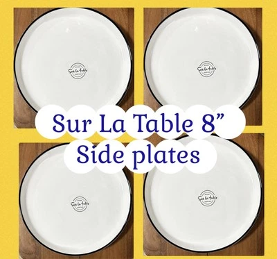 Sur La Table White/ Black Rim 7.75” SIDE/Salad  Plates Set/4 Stackable New - Image 1 of 4
