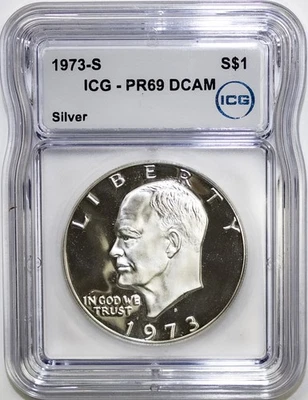 1973 -S Silver Eisenhower (IKE) Dollar Proof ICG PR69DCAM - Image 1 of 3