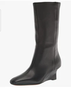 Stivali VINCE Beverly punta quadrata tacco zeppa $550 PELLE NERO 6,5M  - Foto 1 di 10