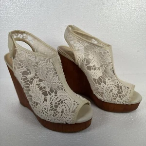 Lucky Brand Damen-Plateauschuhe elfenbeinfarben Spitze Keilabsatz 7M zehenfrei 5" Boho - Bild 1 von 12