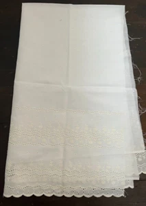 Sewing Fabric Cream Ivory White with Eyelet Lace Edge Curtains Dress 44x54 1.5Y - Picture 1 of 5