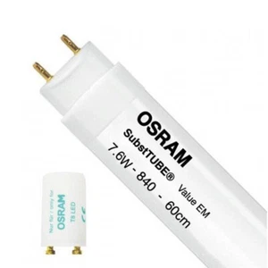 5x Osram 7.6W 600mm 2ft LED Cool White 4000K Striplight Tube Bulb With Starter - Picture 1 of 1