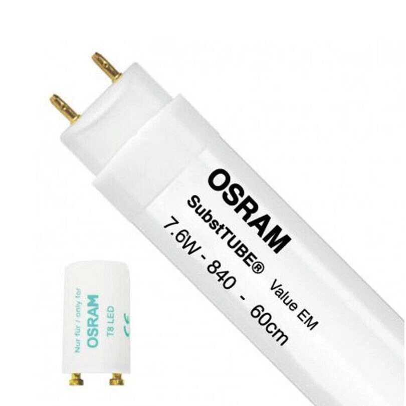 5x Osram 7.6W 600mm 2ft LED Cool White 4000K Striplight Tube Bulb With Starter - Image 1 of 1