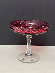 Lausitzer Germany Cranberry Ruby Hand Cut Lead Crystal footed Compote Dish Bowl - Picture 1 of 11