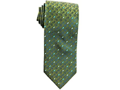 Corbata de seda para hombre Claiborne nueva sin etiquetas verde oscuro estampado pequeño cachemira Foto 1 de 4