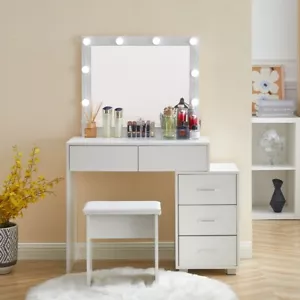 Schminktisch mit LED 5 Schubladen Schlafzimmer Stuhl Verstellbar - Bild 1 von 19