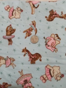 Flannel Cotton Fabric Ballerina Animals David Textiles 2 Yards New - Picture 1 of 3