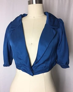 SCANLAN & THEODORE Blue Bolero Crop 3/4 Sleeve Jacket Medium Large - Picture 1 of 6