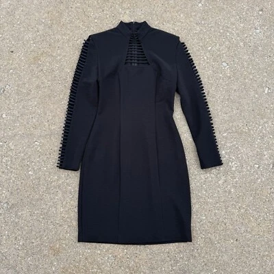 Vestido negro vintage Joseph Ribkoff Creations con abertura acanalada talla 6 brazos recortados Foto 1 de 4