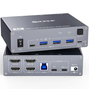 KVM Switch 2 PC 2 Monitore USB C USB 3.0 Dual Monitor HDMI 4K@60Hz PC Laptop - Bild 1 von 9