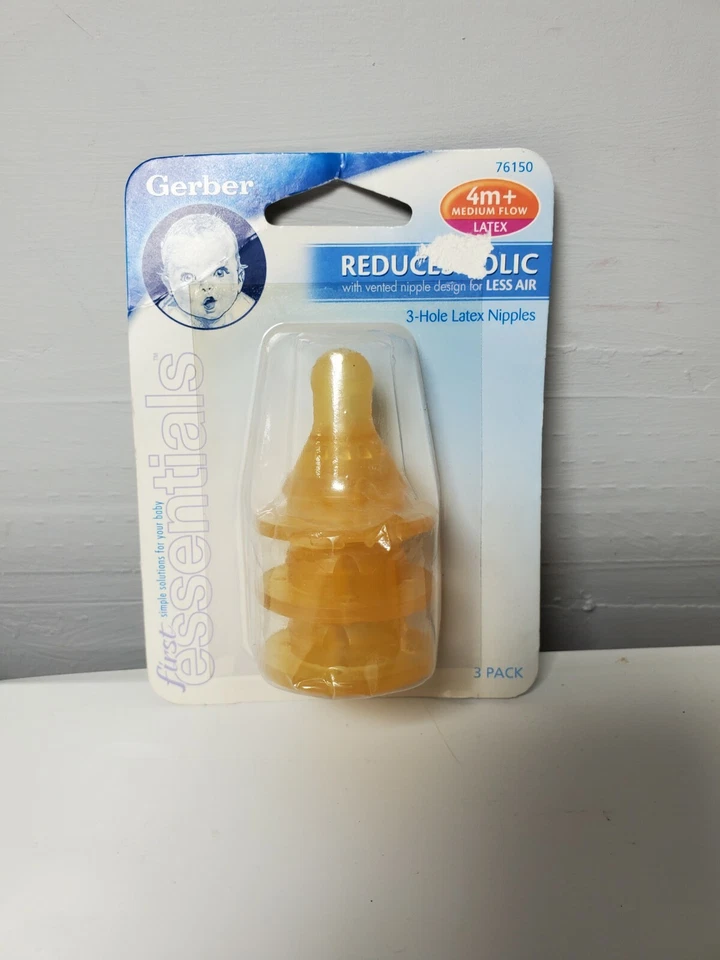 Vintage Gerber Rubber Bottle Nipples Medium Flow Three Hole 3pk