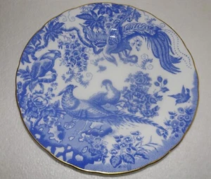 Royal Crown Derby Blue Aves Salad Plate Blue Flowers & Birds On White, Gold Trim - Picture 1 of 3