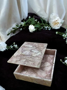 Joyero de cuarzo rosa 15.2cmx10.2cmx2", organizador de joyas, caja de almacenamiento - Imagen 1 de 8