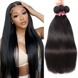 UNice Cambodian Straight 3 Bundles Human Hair Extensions Virgin Hair Weaves Weft - Bild 1 von 17