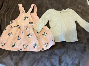 baby girls 4-6 months pink minnie mouse Button Up dress grey long sleeve top - Picture 1 of 8