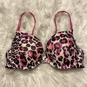 Victorias Secret 34D Bra Pink Animal Print Push Up Underwire Back Closure - Picture 1 of 7