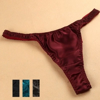 3 PACK 100% Pure Silk Men's Sexy String Thong Underwear  L XL 2XL MS102 - Image 1 of 4