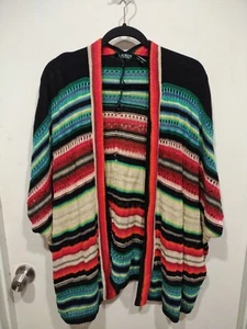 Lauren Ralph Lauren Linen Blend Multicolor Stripe Open Front Cardigan Ruana M/LP - Picture 1 of 6