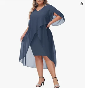 Hanna Nikole Rüschen 3/4 Arm Hochzeitsgast High Low Hem Kleid (grau blau, XL) - Bild 1 von 5