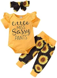 Newborn Baby Girl Clothes Infant Baby Ruffle Romper +Pants + Headband 3 PCS O... - Picture 1 of 7