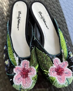 Beverly Feldman Frankie And Baby Sequin beaded Sandals Slides - Picture 1 of 6