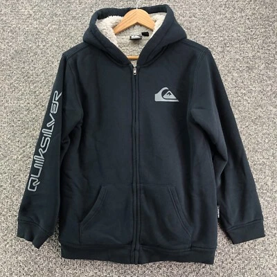 Sudadera con Capucha Forrada Sherpa Quiksilver Negra Jóvenes Adolescentes Talla L Cremallera Completa Logo Foto 1 de 4