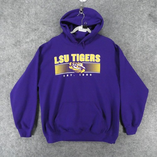 VETEMENTS Felpa con cappuccio LSU Tigers accattivante uomo grande viola pile con logo