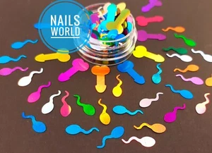 Mix Sperm Penis Dicks Nail Art Glitter Holographic 3D Manicure Pedicure Craft UK - Picture 1 of 4