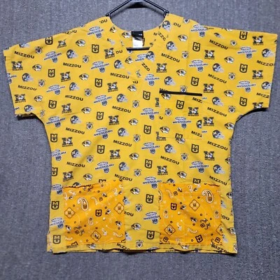 Mizzou Scrub Top Medium College MU Tigers Football Yellow Nurse Missouri V Neck - Image 1 of 4