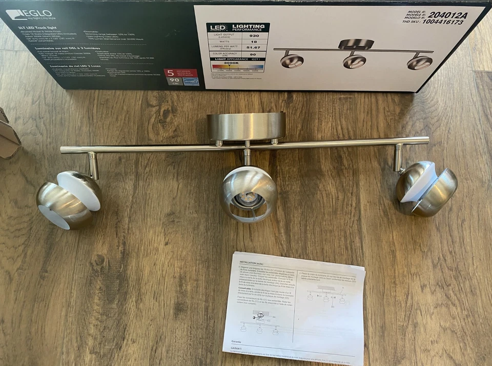 Eglo 204012A Maple Park 24.02" 54W 3-LED Luz de Ceal de Pista, Níquel Cepillado Foto 1 de 4