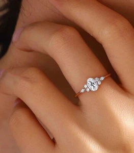 Vintage Oval Moissanite Engagement Ring Unique Rose Gold Moissanite Wedding Ring - Picture 1 of 6