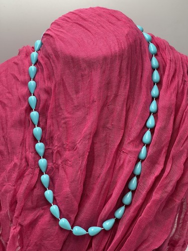 VETEMENTS Collana Perline Retrò Vintage Anni 70 Blu Acqua Oblunghe Ovali Perline Corpcore