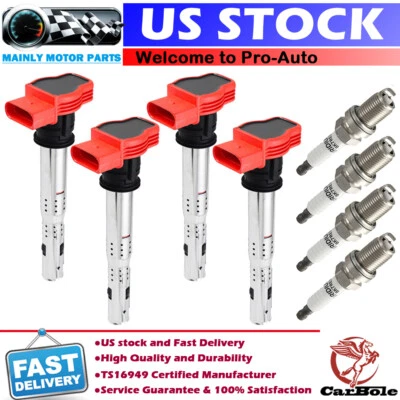 4x Bobina de encendido + 4x Bujía para Audi A5 A4 TT Quattro A3 Q5 UF529 2005-2016 Foto 1 de 4