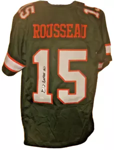 Camiseta deportiva personalizada firmada por Greg Rousseau con certificación JSA XL Miami Hurricanes - Imagen 1 de 5