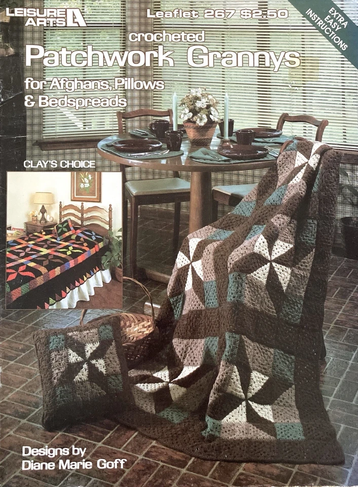 Leisure Arts Crocheted Patchwork Grannies Afghans Pillows Bedspreads Leaflet 267 - Image 1 of 3