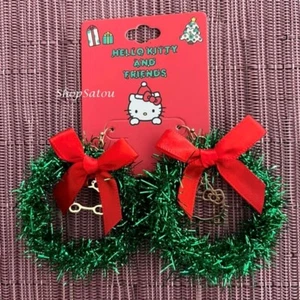 NEW SANRIO HELLO KITTY Christmas Wreath Red Bow Earrings - Picture 1 of 7